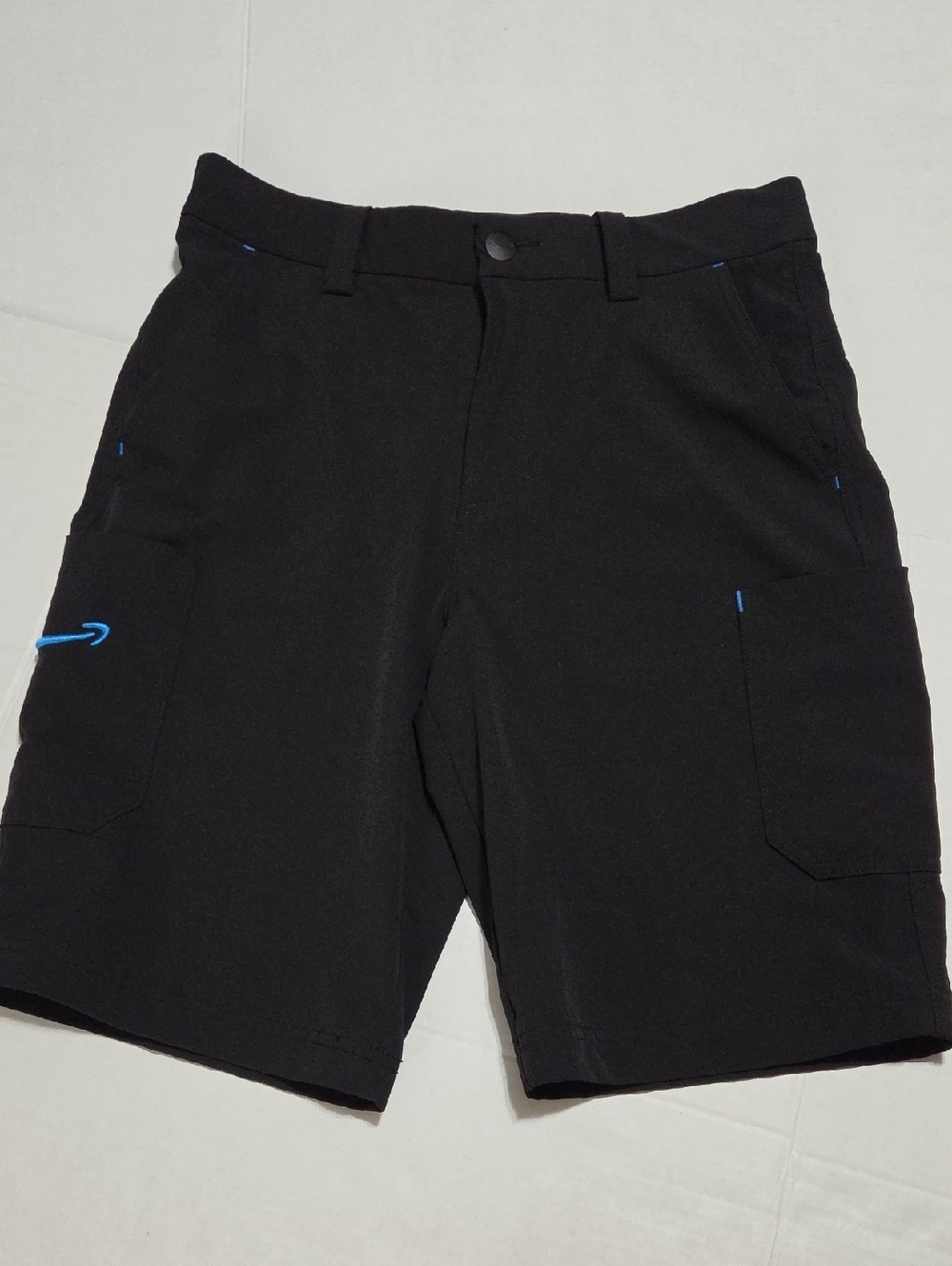 Amazon Men's Black Cargo Shorts with Blue Accent Stitching